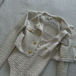 Ronny Kobo Collection Cream Textured Top with Gold Accents